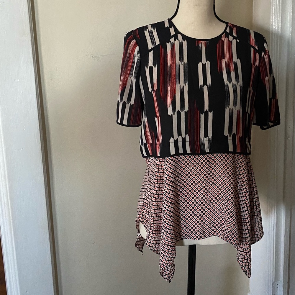 BCBG MaxAzria Black and Red Layered Look Blouse